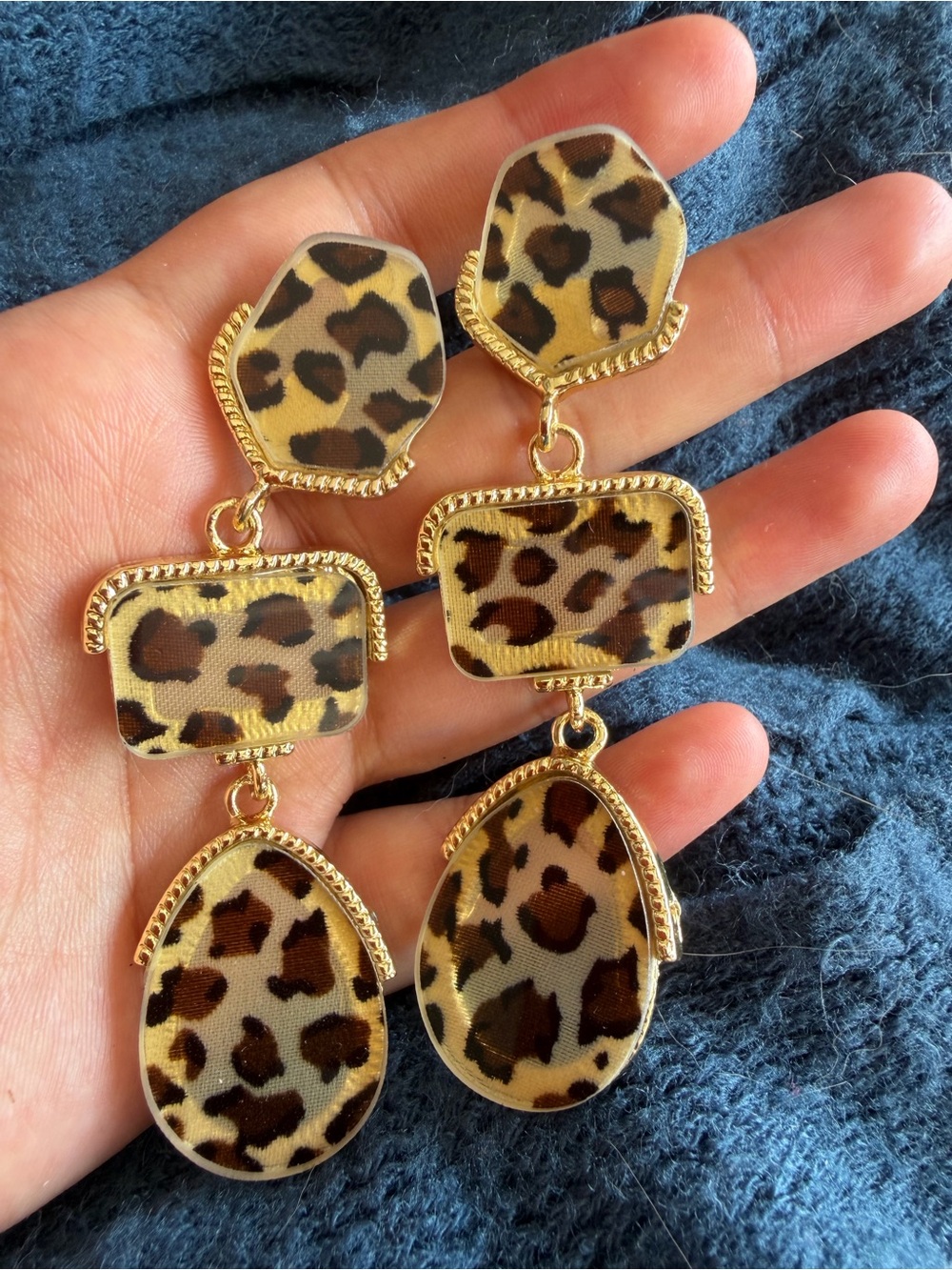 Leopard Print Gold Drop Earrings - Women Jewelry